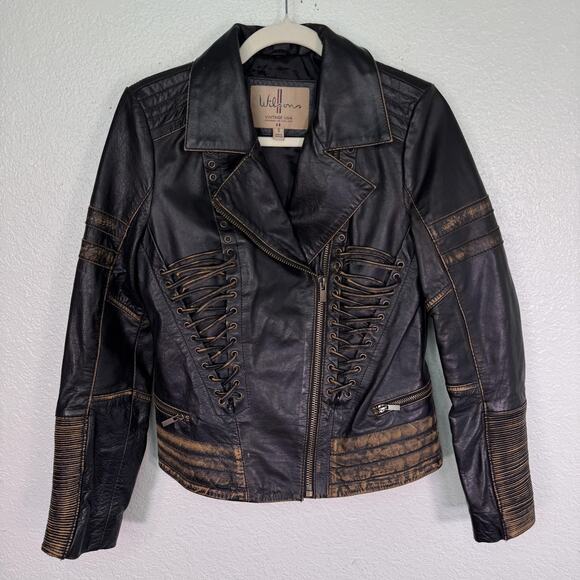 Wilsons Jackets & Blazers - Wilsons Vintage USA Leather Jacket Women Small Lace Up Distressed Biker Moto
